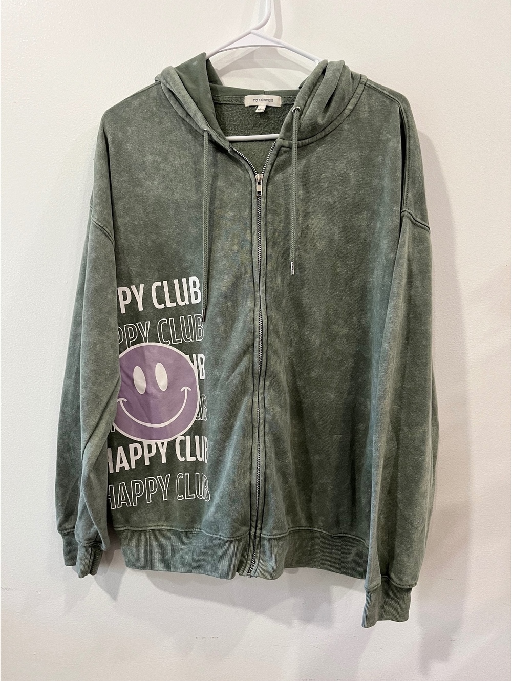 No Comment green zip-up hoodie